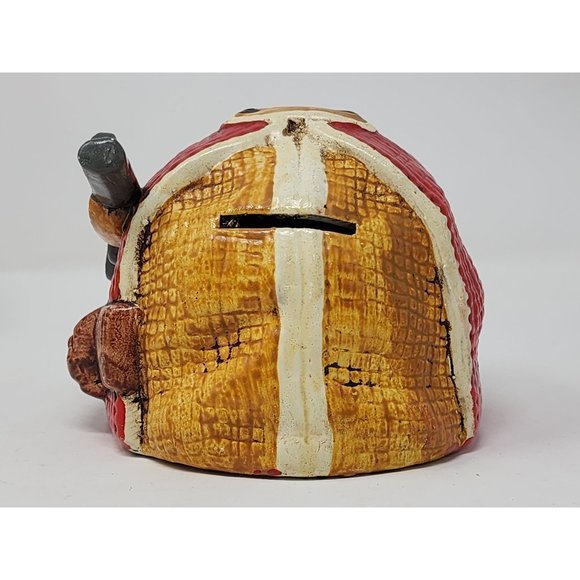 Vintage Hunting Hat Coin Bank With Stopper Red Gold And Yellow - Picture 3 of 10